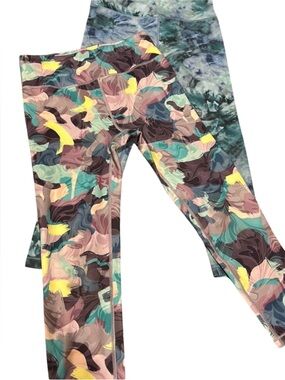 Athleta Kids Teal, Yellow & Purple Abstract Leggings bundle